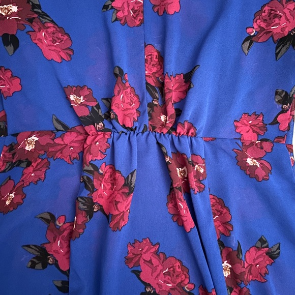 Sheer Peplum Blue Floral Blouse Tie-Back Elastic Waist Size Small - Picture 3 of 7